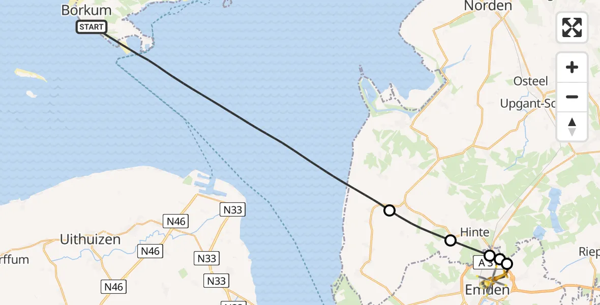 Flugroute Ambulanzhubschrauber Noordzee - Emden, 28 Juni 2026, 12:13