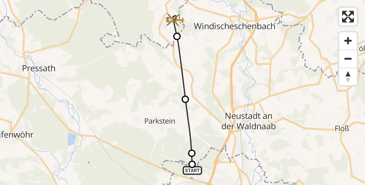 Flugroute Rettungshubschrauber Weiden i.d.OPf. - Erbendorf, 28 Juni 2026, 12:30