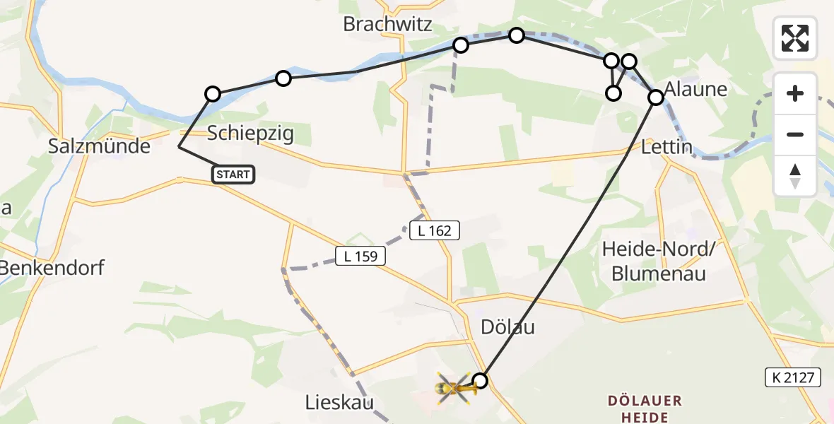 Flugroute Rettungshubschrauber Salzatal - Martha-Maria Halle-Dölau Hospital, 28 Juni 2026, 12:43