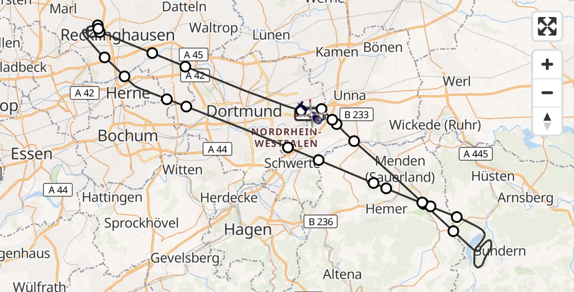 Flugroute Polizeihubschrauber Dortmund Flughafen - Dortmund Flughafen, 28 Juni 2026, 12:49