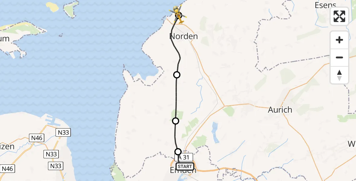 Flugroute Ambulanzhubschrauber Emden - Norden-Norddeich Flughafen, 28 Juni 2026, 12:59