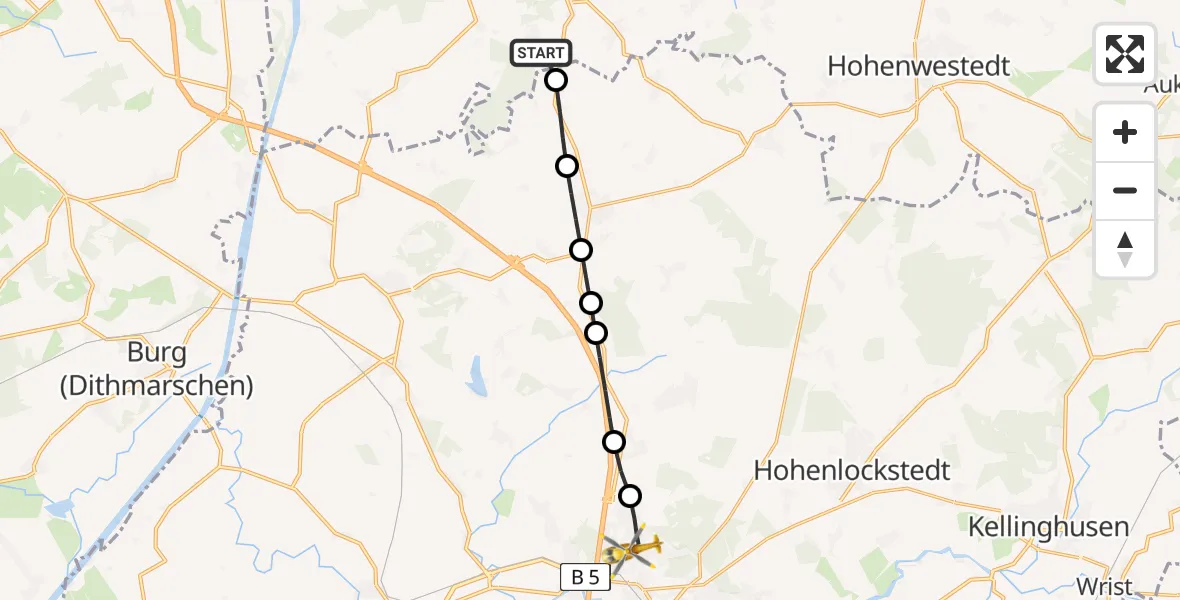 Flugroute Ambulanzhubschrauber Gokels - Itzehoe, 28 Juni 2026, 13:01