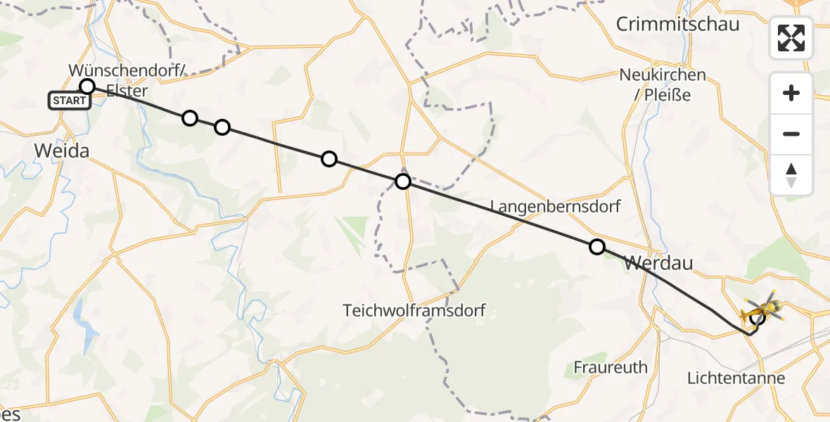 Flugroute Rettungshubschrauber Weida - ADAC Air Rescue Station Zwickau Hubschrauberlandeplatz, 28 Juni 2026, 13:09