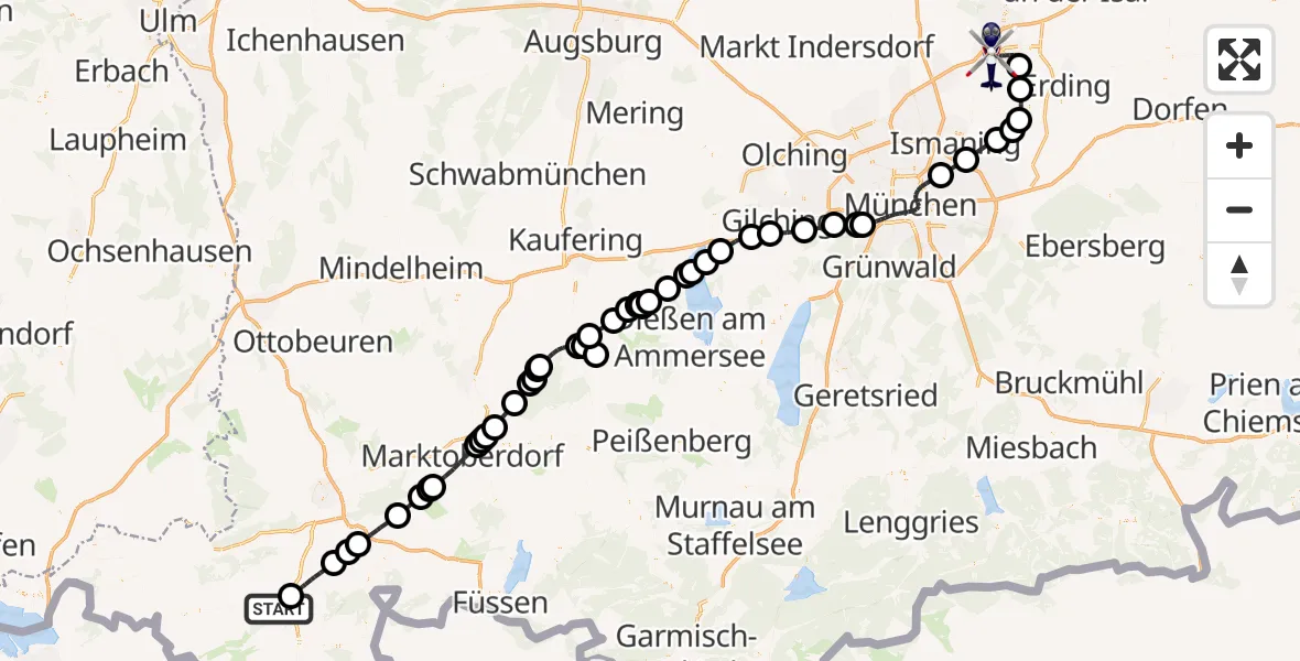 Flugroute Polizeihubschrauber Immenstadt i.Allgäu - München Flughafen, 28 Juni 2026, 13:11