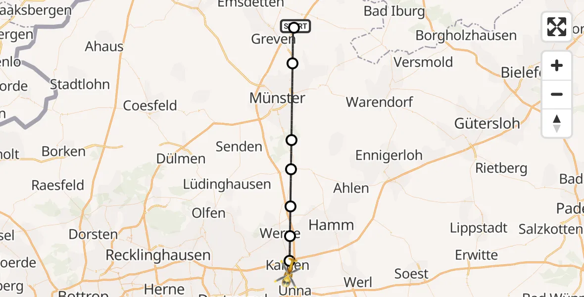 Flugroute Ambulanzhubschrauber Christoph  Westfalen-ADAC - Kamen, 28 Juni 2026, 13:33