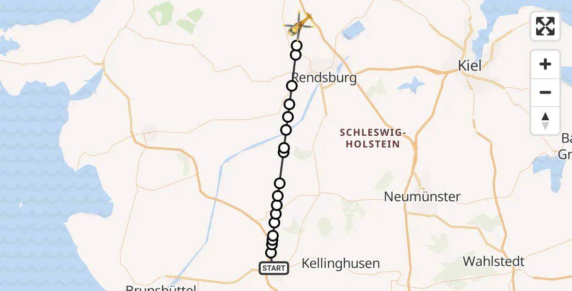 Flugroute Ambulanzhubschrauber Itzehoe - Owschlag, 28 Juni 2026, 13:42