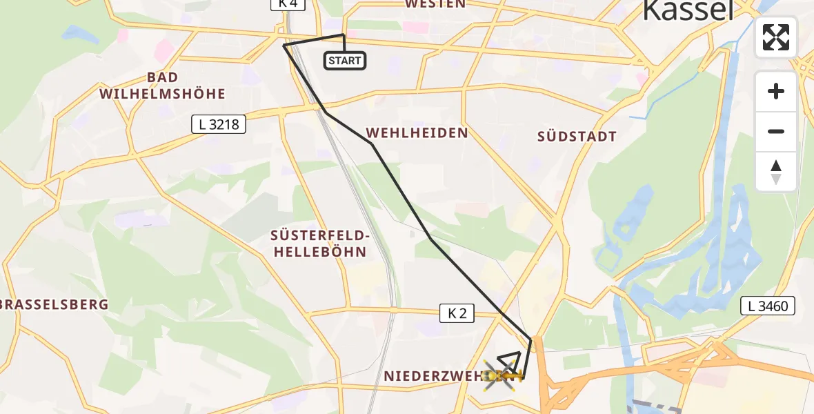 Flugroute Rettungshubschrauber Kassel - Kassel, 28 Juni 2026, 13:57