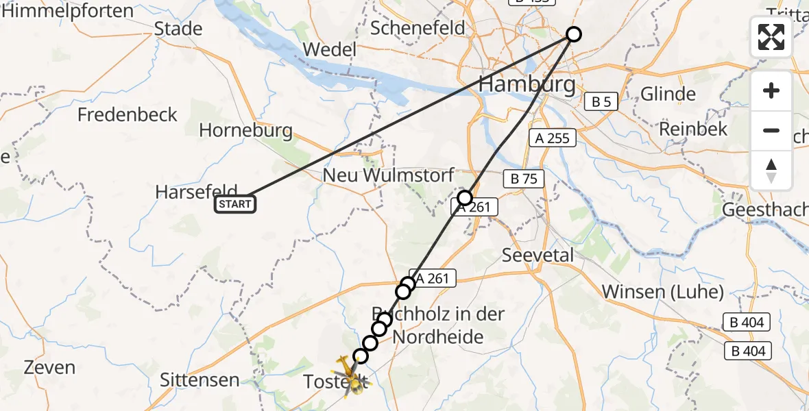 Flugroute Rettungshubschrauber Harsefeld - Tostedt, 28 Juni 2026, 14:02