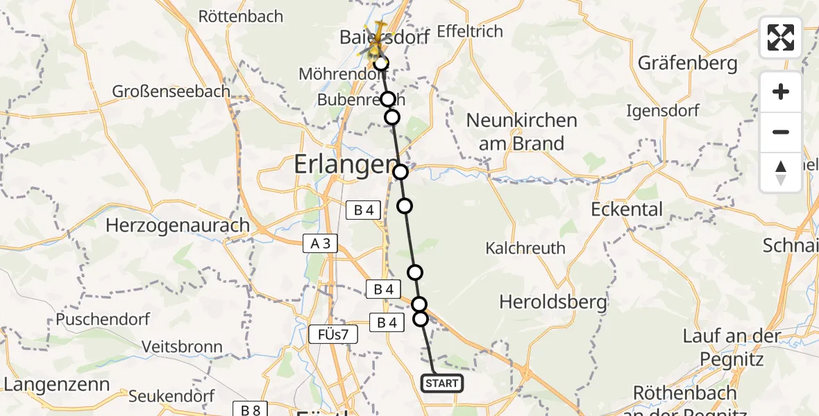 Flugroute Rettungshubschrauber Flughafen Nuremberg - Baiersdorf, 28 Juni 2026, 14:03