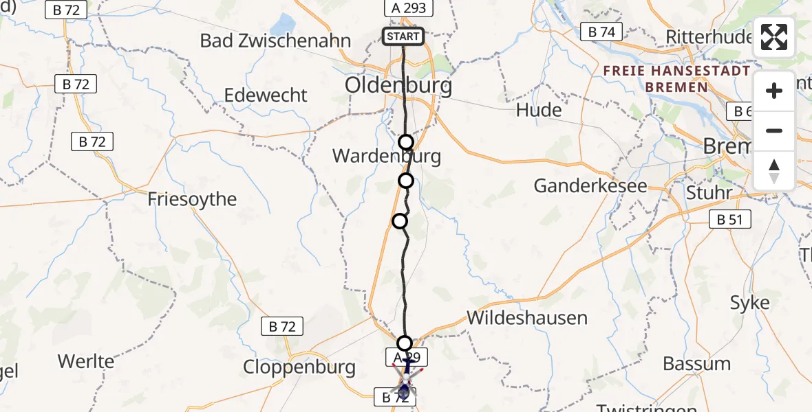 Flugroute Polizeihubschrauber Oldenburg (Oldb) - Emstek, 28 Juni 2026, 14:05