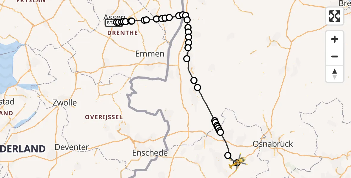 Flugroute Rettungshubschrauber Assen - Ladbergen, 28 Juni 2026, 14:20