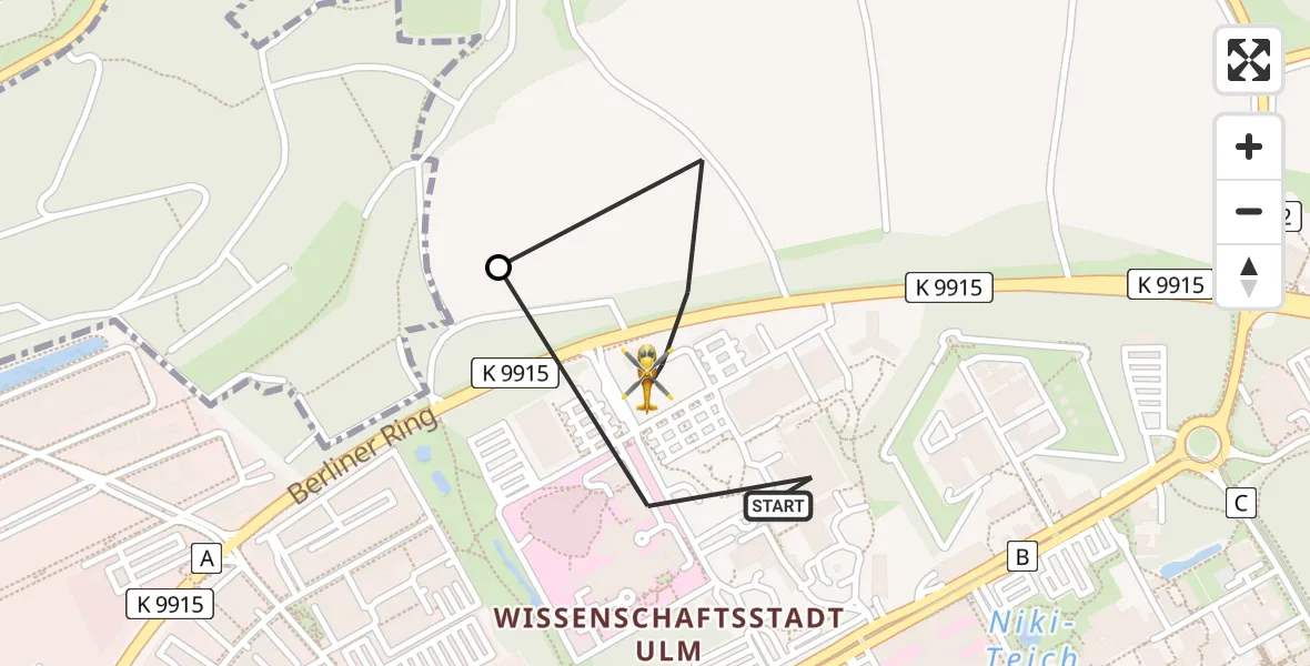 Flugroute Rettungshubschrauber Ulm Military Hospital Emergency - ADAC Air Rescue Station Ulm (Christoph 22), 28 Juni 2026, 14:21