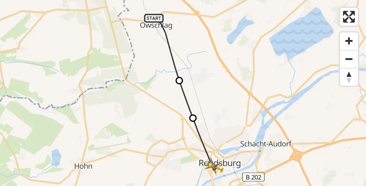 Flugroute Ambulanzhubschrauber Owschlag - Rendsburg, 28 Juni 2026, 14:25