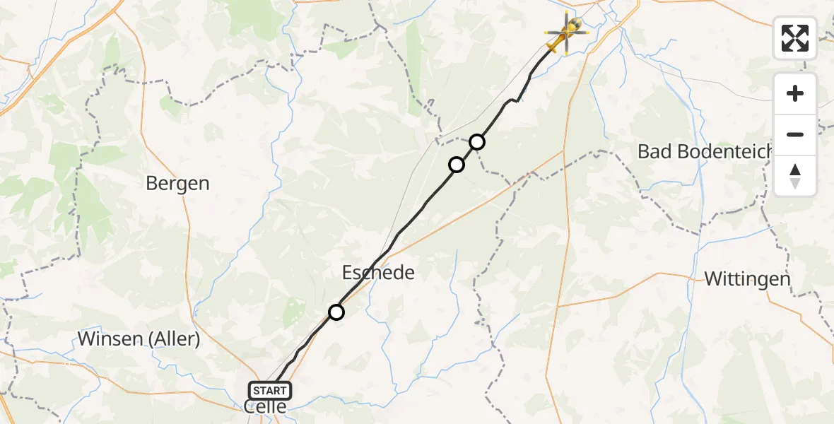 Flugroute Rettungshubschrauber Celle - Uelzen, 28 Juni 2026, 14:31