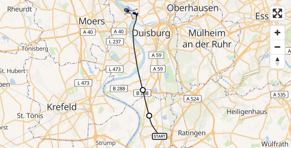 Flugroute Polizeihubschrauber Düsseldorf Flughafen - Duisburg, 28 Juni 2026, 14:34