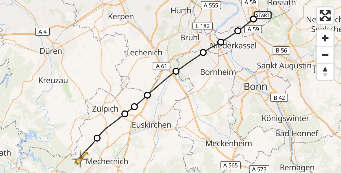 Flugroute Rettungshubschrauber Köln Bonn Flughafen - Mechernich, 28 Juni 2026, 14:39