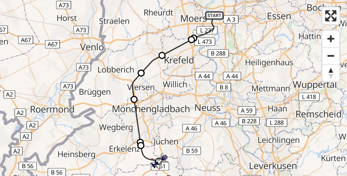 Flugroute Polizeihubschrauber Duisburg - Jüchen, 28 Juni 2026, 14:42