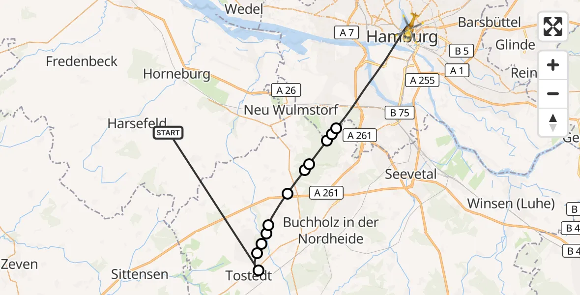 Flugroute Rettungshubschrauber Harsefeld - Hamburg, 28 Juni 2026, 14:43