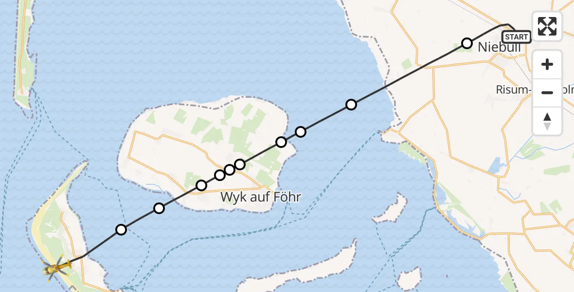Flugroute Rettungshubschrauber Niebüll - Nebel, 28 Juni 2026, 14:48