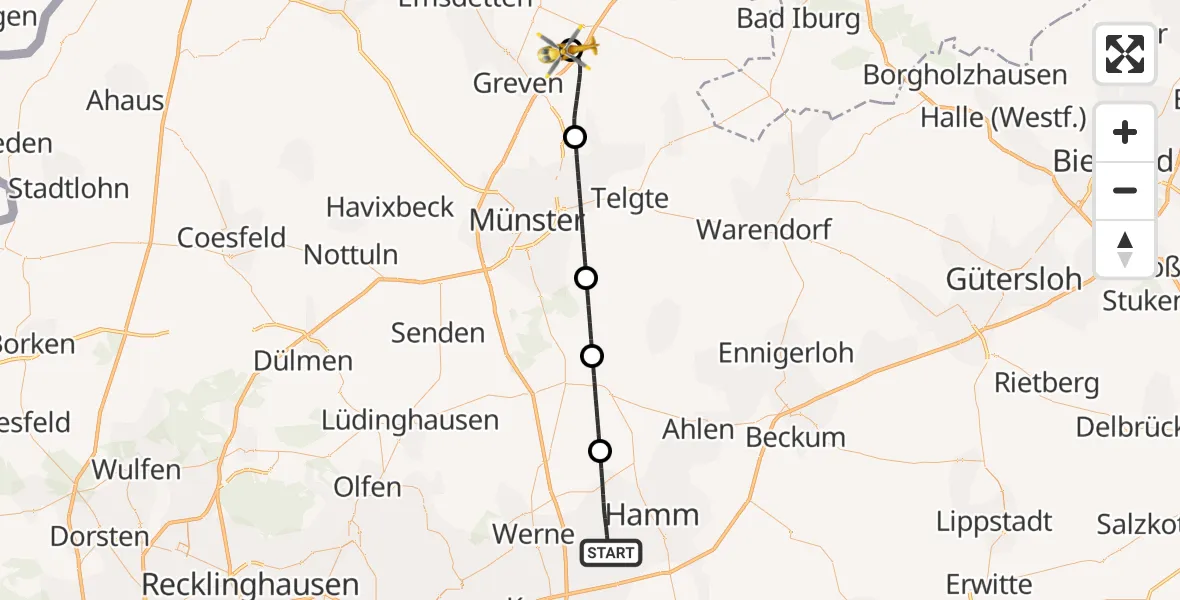 Flugroute Ambulanzhubschrauber Hamm - Christoph  Westfalen-ADAC, 28 Juni 2026, 14:51