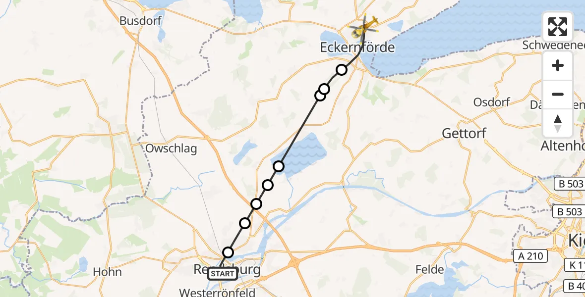 Flugroute Ambulanzhubschrauber Rendsburg - Eckernförde, 28 Juni 2026, 14:52