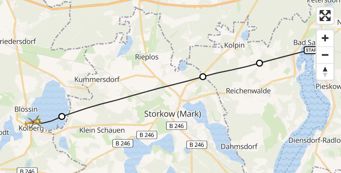 Flugroute Rettungshubschrauber Bad Saarow - Heidesee, 28 Juni 2026, 14:58