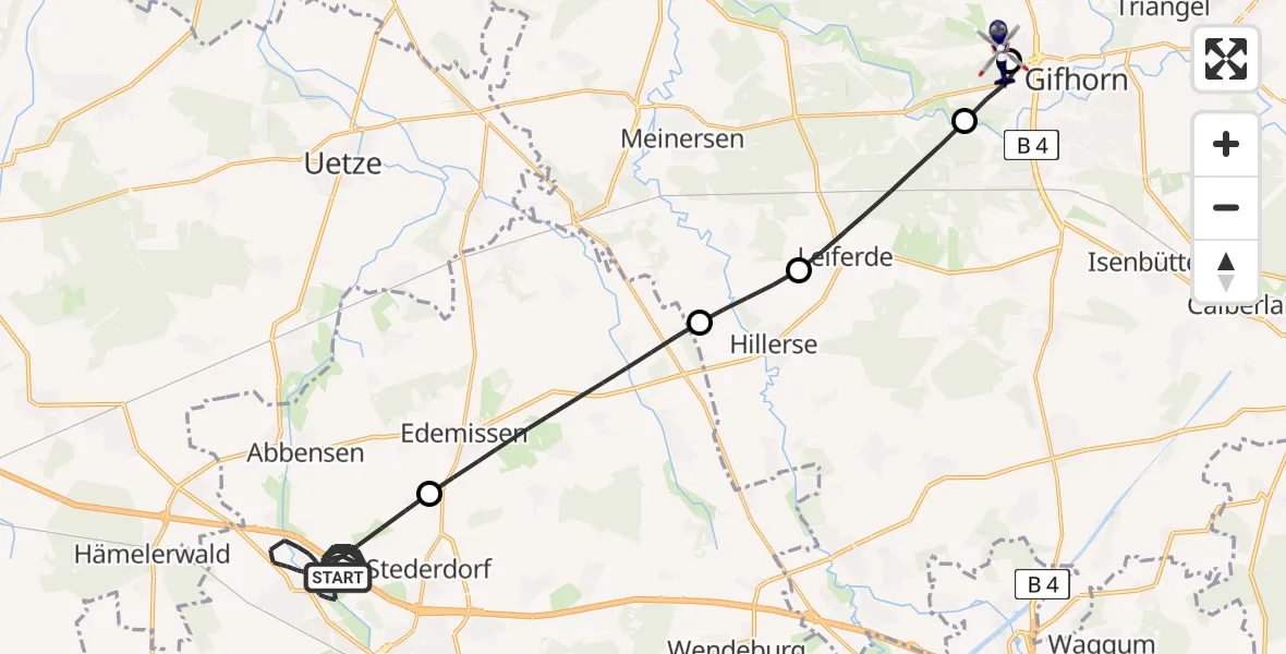 Flugroute Polizeihubschrauber Peine - Gifhorn Bundespolizei Hubschrauberlandeplatz, 28 Juni 2026, 14:59