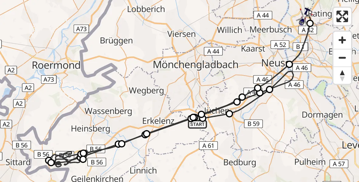 Flugroute Polizeihubschrauber Erkelenz - Düsseldorf Flughafen, 28 Juni 2026, 15:03