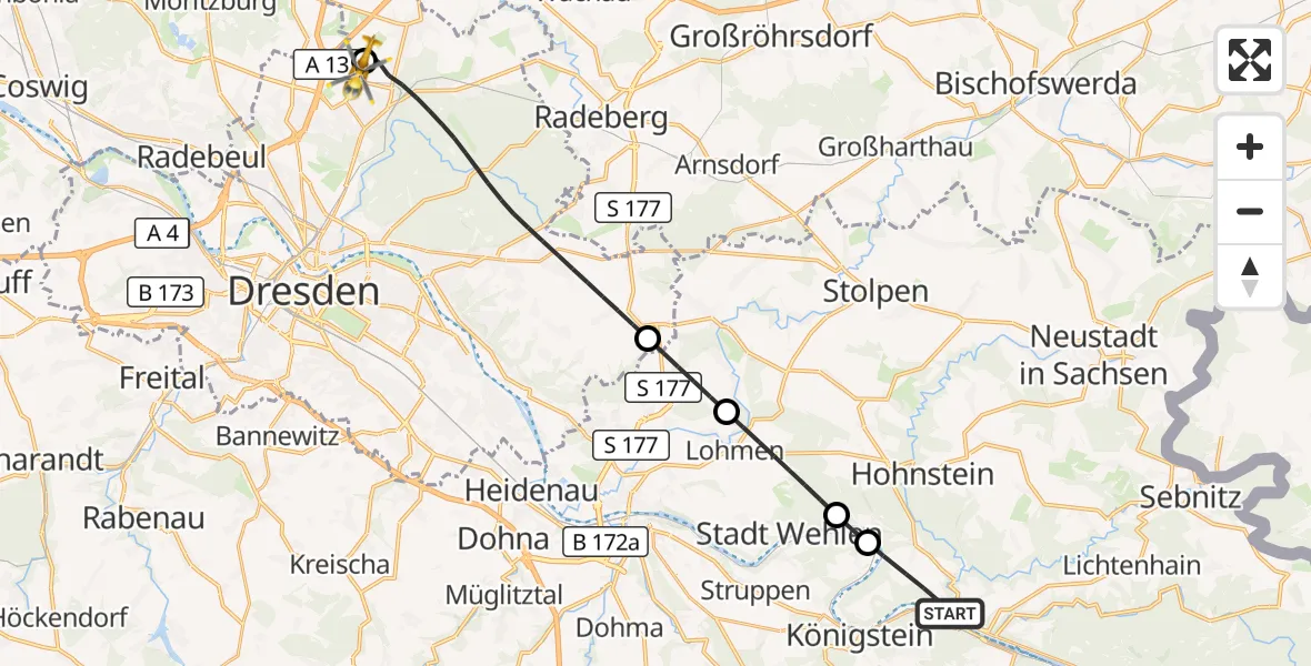 Flugroute Rettungshubschrauber Bad Schandau - Dresden Bundespolizei Hubschrauberlandeplatz, 28 Juni 2026, 15:11