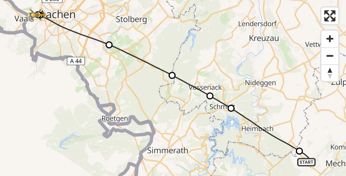 Flugroute Rettungshubschrauber Mechernich - Aachen Hospital, 28 Juni 2026, 15:12