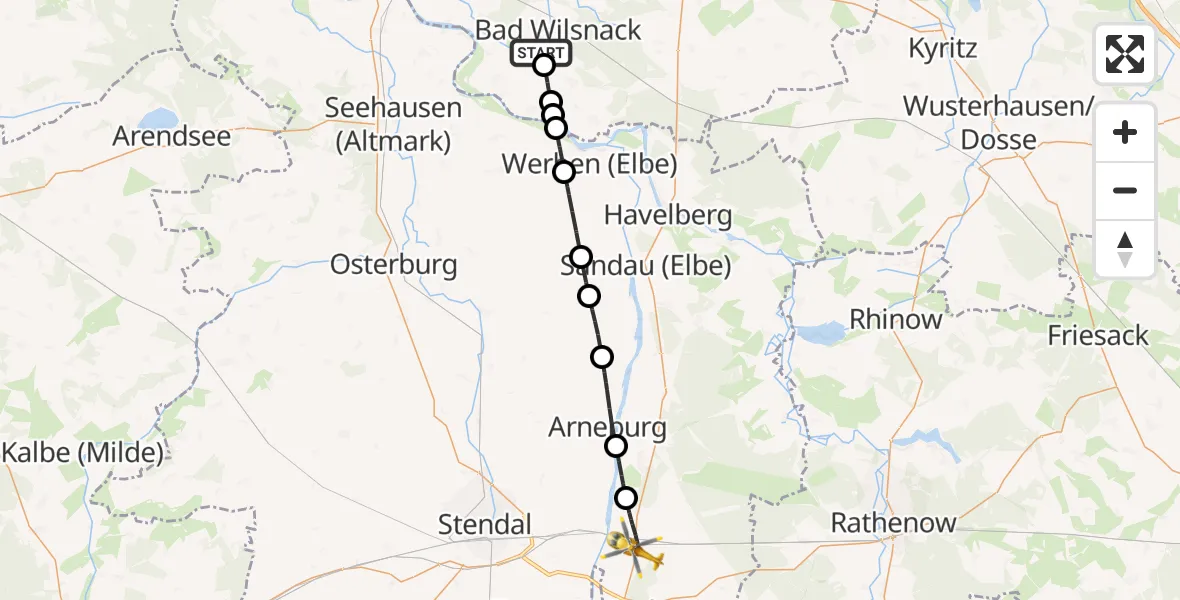 Flugroute Rettungshubschrauber Bad Wilsnack - Schönhausen (Elbe), 28 Juni 2026, 15:13