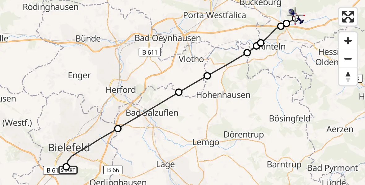 Flugroute Polizeihubschrauber Luftrettungszentrum Bielefeld - Auetal, 28 Juni 2026, 15:21