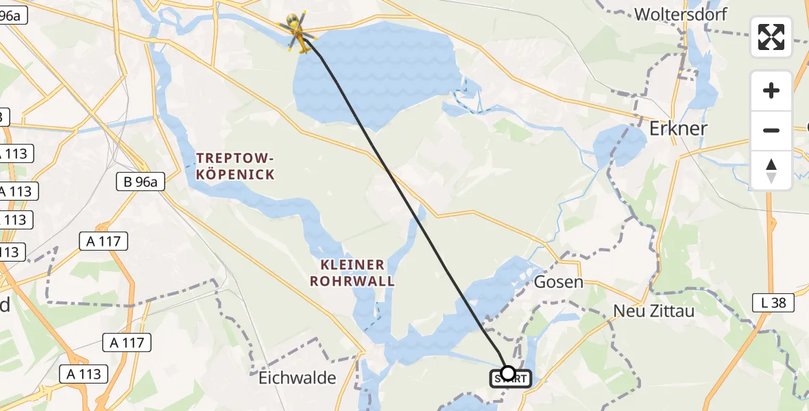 Flugroute Rettungshubschrauber Königs Wusterhausen - Berlin, 28 Juni 2026, 15:32