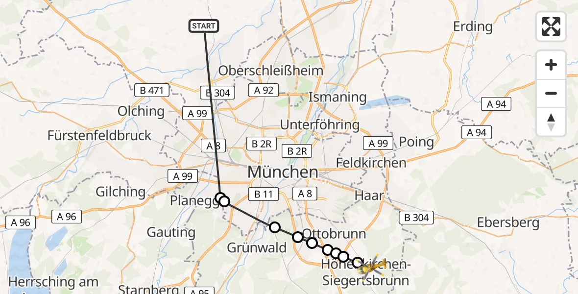 Flugroute Rettungshubschrauber Röhrmoos - Höhenkirchen-Siegertsbrunn, 28 Juni 2026, 15:54