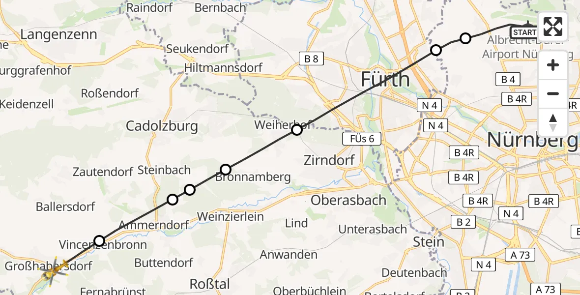 Flugroute Rettungshubschrauber Flughafen Nuremberg - Großhabersdorf, 28 Juni 2026, 15:55