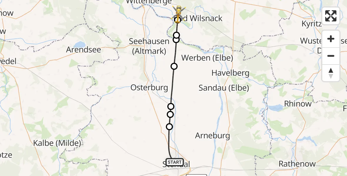 Flugroute Rettungshubschrauber Stendal - Bad Wilsnack, 28 Juni 2026, 16:06