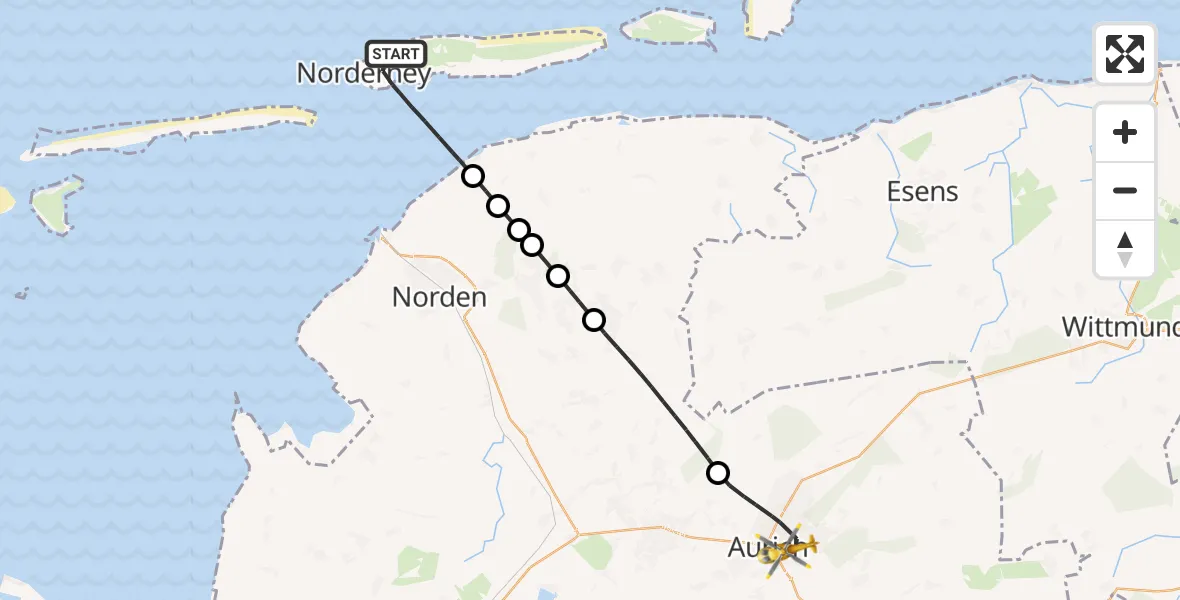Flugroute Rettungshubschrauber Noordzee - Aurich, 28 Juni 2026, 16:12