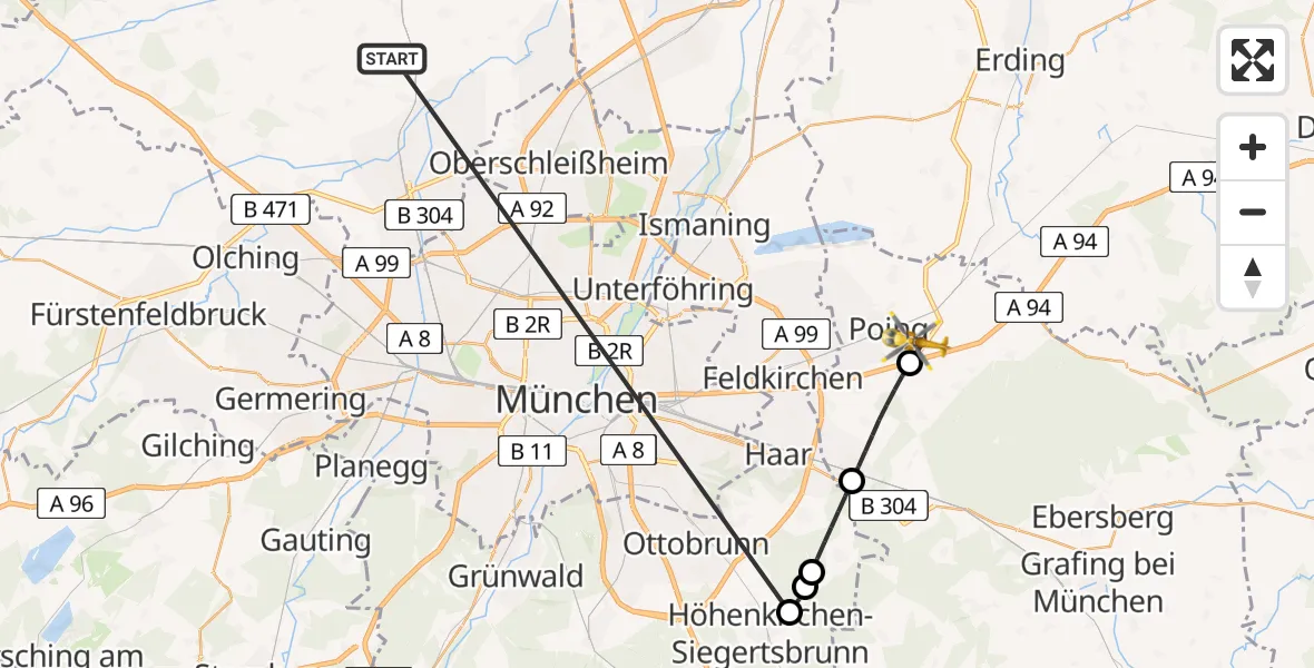 Flugroute Rettungshubschrauber Röhrmoos - Anzing, 28 Juni 2026, 16:16