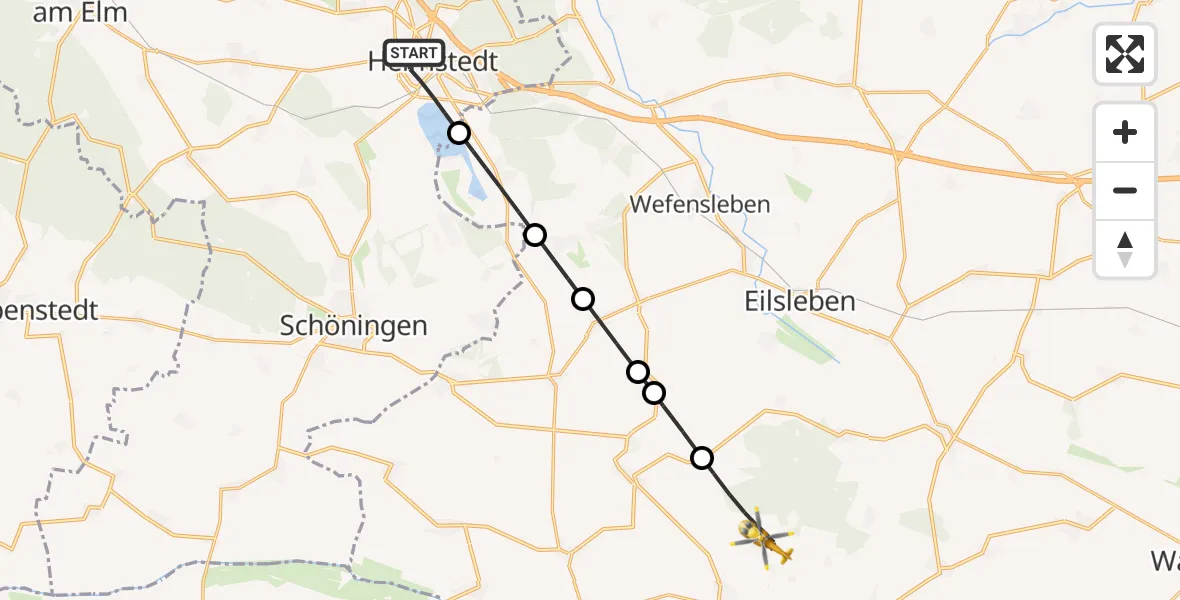 Flugroute Rettungshubschrauber Helmstedt - Oschersleben (Bode), 28 Juni 2026, 16:18