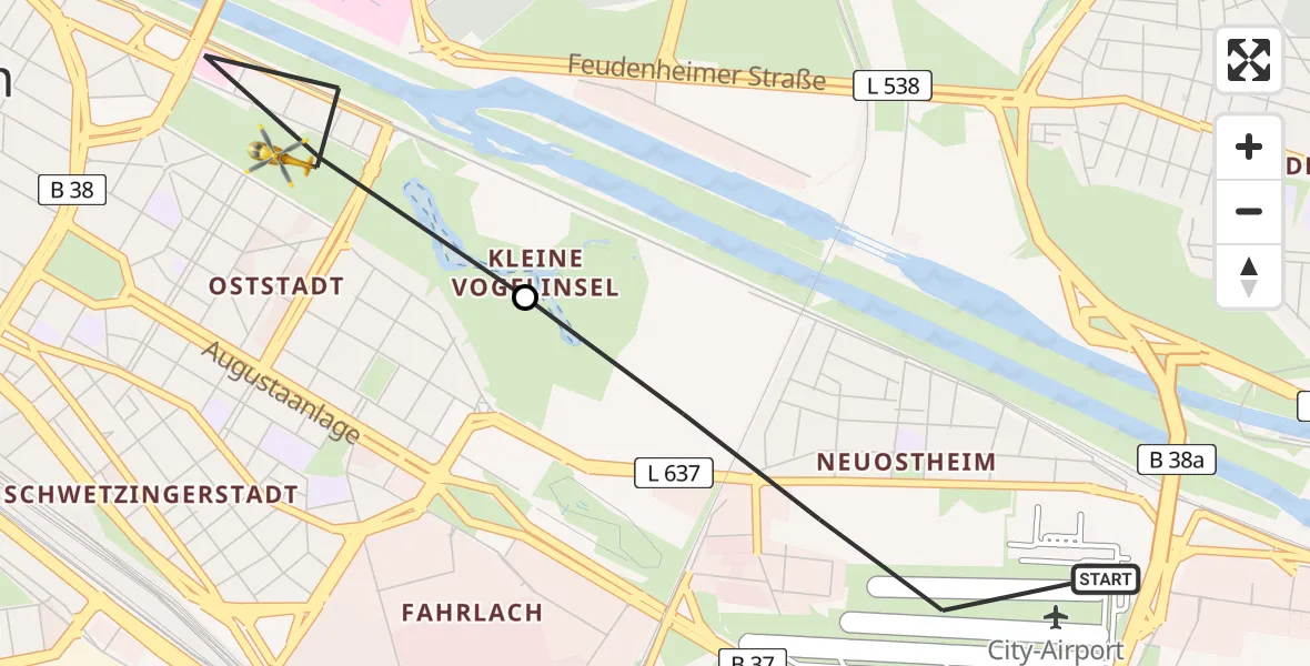 Flugroute Rettungshubschrauber Mannheim-City Flughafen - Mannheim, 28 Juni 2026, 16:20