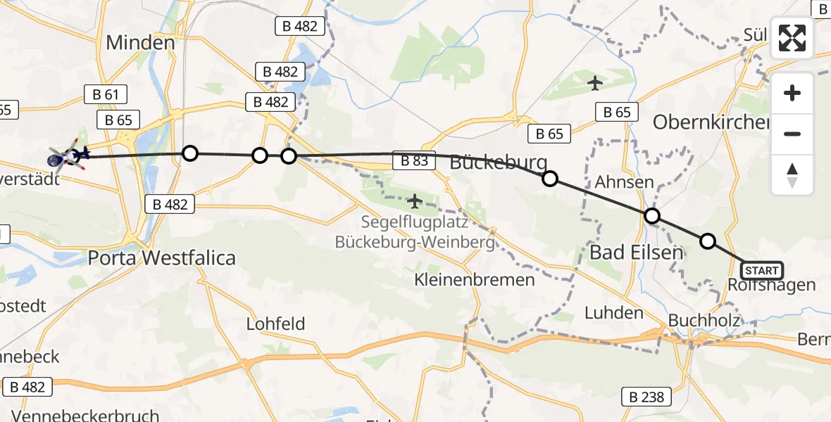 Flugroute Polizeihubschrauber Auetal - Minden, 28 Juni 2026, 16:21