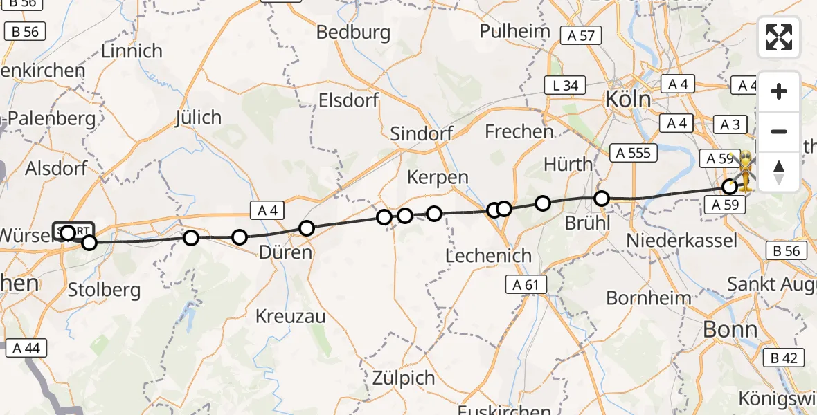 Flugroute Rettungshubschrauber Aachen-Merzbrück Flughafen - Köln Bonn Flughafen, 28 Juni 2026, 16:33