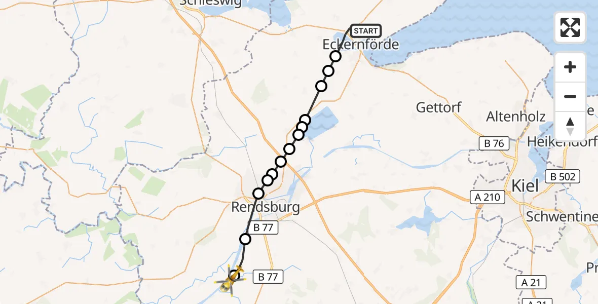 Flugroute Ambulanzhubschrauber Eckernförde - Hörsten, 28 Juni 2026, 16:34