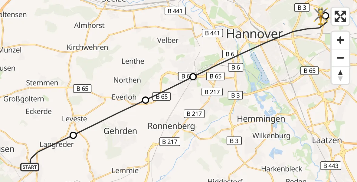 Flugroute Rettungshubschrauber Barsinghausen - Hannover Luftrettung Hubschrauberlandeplatz (Christoph 4), 28 Juni 2026, 16:40