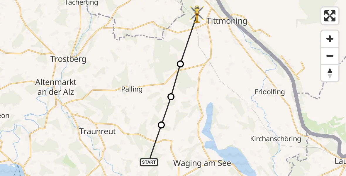 Flugroute Rettungshubschrauber Waging a.See - Tittmoning, 28 Juni 2026, 16:48