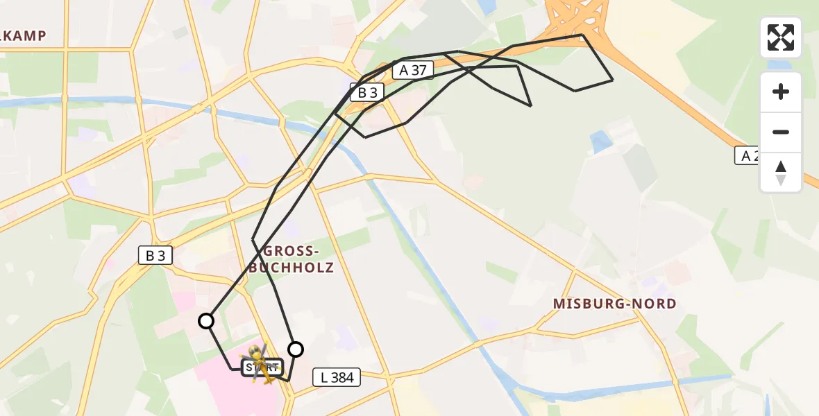 Flugroute Rettungshubschrauber Hannover Luftrettung Hubschrauberlandeplatz (Christoph 4) - Hannover Luftrettung Hubschrauberlandeplatz (Christoph 4), 28 Juni 2026, 17:00