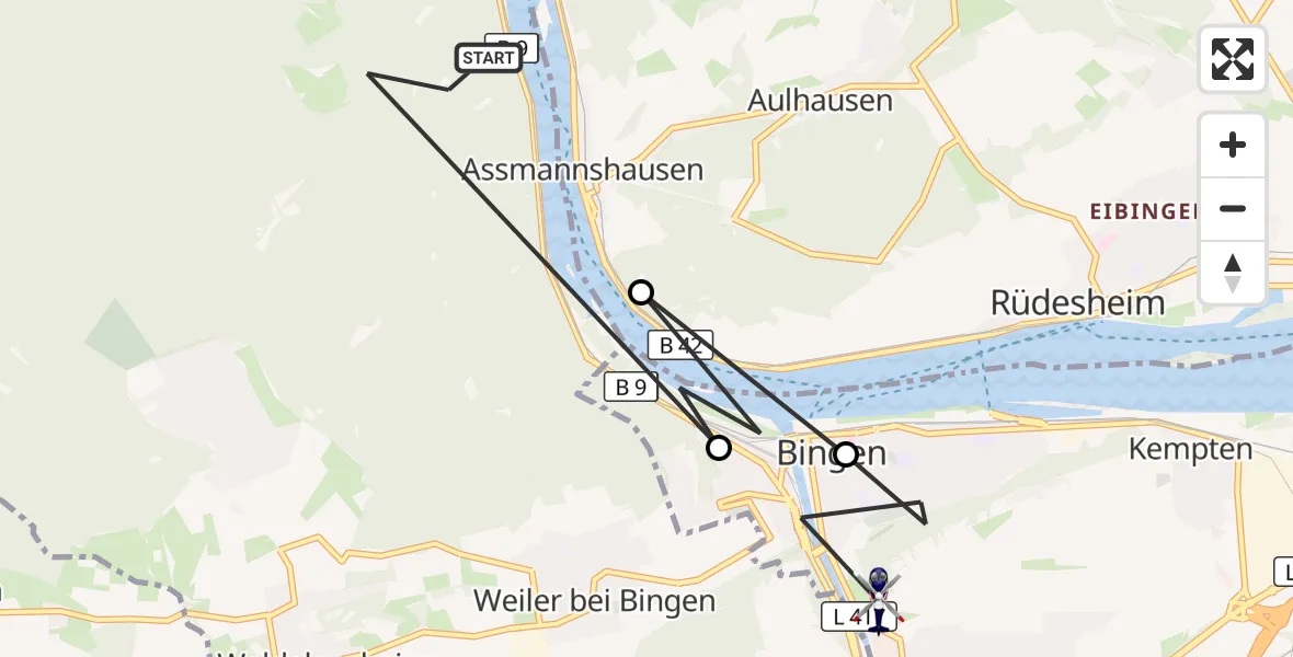 Flugroute Polizeihubschrauber Trechtingshausen - Bingen am Rhein, 28 Juni 2026, 17:09
