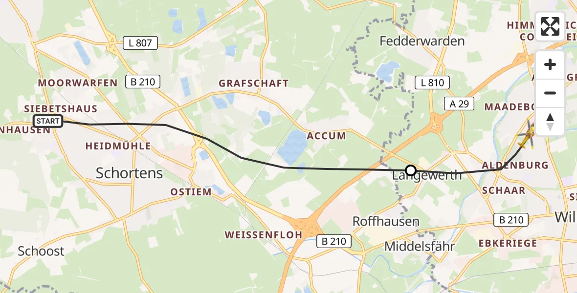 Flugroute Rettungshubschrauber Schortens - Wilhelmshaven, 28 Juni 2026, 17:13