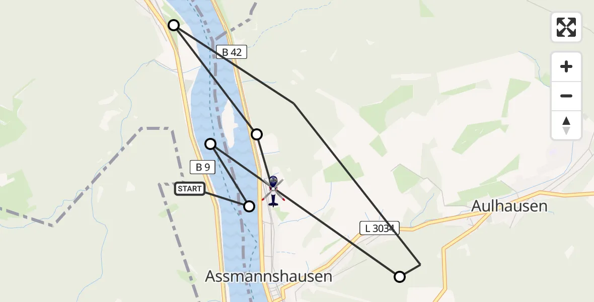 Flugroute Polizeihubschrauber Trechtingshausen - Rüdesheim am Rhein, 28 Juni 2026, 17:19