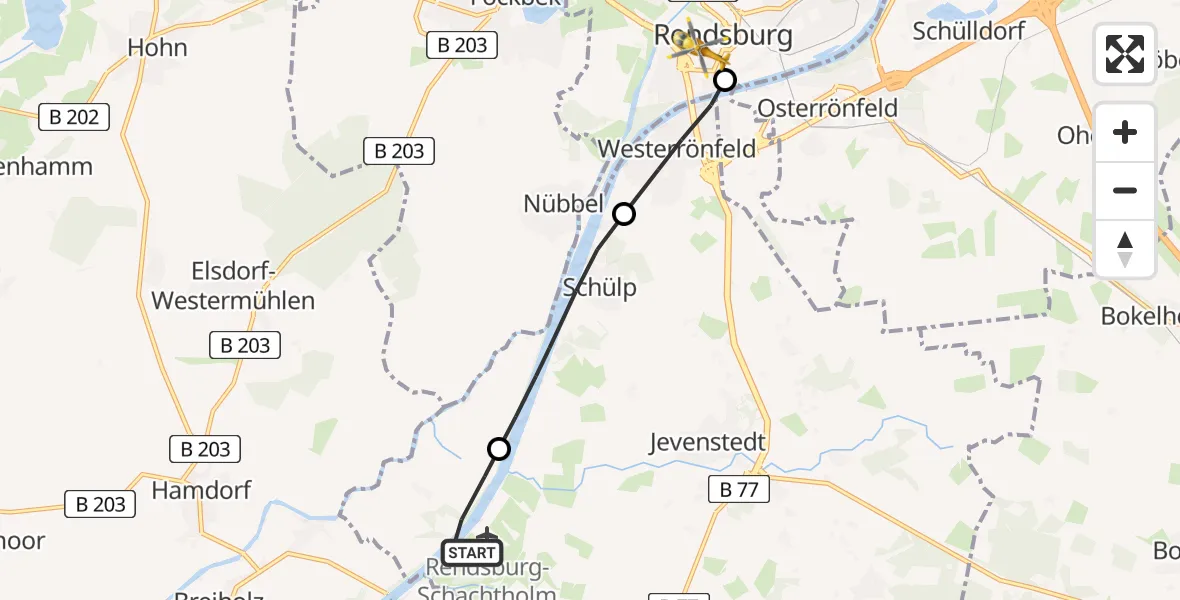 Flugroute Ambulanzhubschrauber Hörsten - Rendsburg, 28 Juni 2026, 17:21